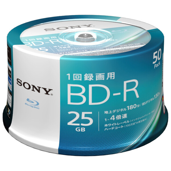 最大58％オフ！ 人気の製品 50BNR1VJPP4 ソニー 4倍速対応BD-R ホワイトプリンタブル 50枚パック 25GB