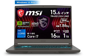 MSIbGGXAC Q[~Om[gp\R Thin 15 B13Vi15.6^/Windows 11 Pro/Core i7/ 16GB/SSD 1TB/GeForce RTX 4060 /{zL[{[hjRXXOC Thin-15-B13VF-1857JP