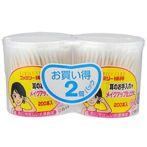 ファミリー綿棒 200本×2個パック 白十字 FCフアミリ-メンボウ200*2