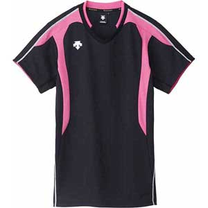 DS-DSS4620-BPK-L デサント 男女兼用 バレーボール 半袖ゲームシャツ（ブラック Pピンク ホワイト・L） DESCENTE