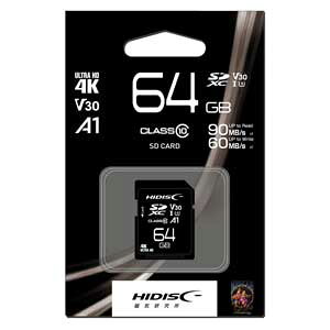 HIDISC 4K対応 SDXCメモリカード 64GB Class10 UHS-I HDSDX64GCL10V30