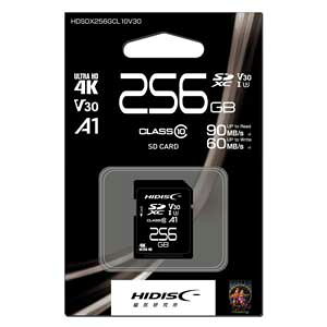 HIDISC 4KΉ SDXCJ[h 256GB Class10 UHS-I HDSDX256GCL10V30