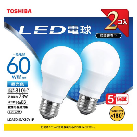 LDA7D-G K60V1P 東芝 LED電球 一般電球形 810lm（昼光色相当） TOSHIBA [LDA7DGK60V1P]