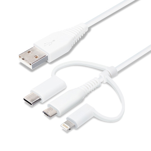 PGA 変換コネクタ付き 3in1 USBケーブル(Lightning＆Type-C＆micro USB) 15cm ホワイト  PG-LCMC01M04WH