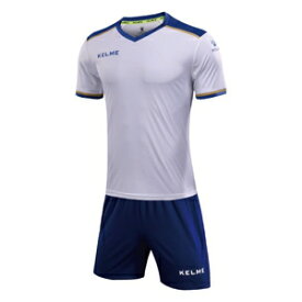 TTS-3871001-104-L KELME（ケレメ） サッカー・フットサル用　トレーニングシャツ＆パンツセット（ホワイト/ロイヤルブルー・サイズ：L） ユニセックス　半袖　ハーフパンツ