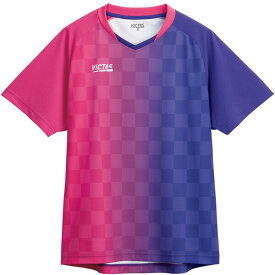 TSP-612101-7181-XS ヴィクタス 男女兼用 卓球用ゲームシャツ（ホットピンク×バイオレット・サイズ：XS） VICTAS バーティカル グラデーション ゲームシャツ