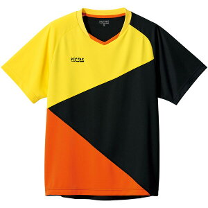TSP-612103-3010-S ヴィクタス 男女兼用 卓球用ゲームシャツ（イエロー×ブラック・サイズ：S） VICTAS カラー ブロック ゲームシャツ