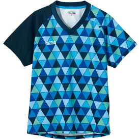 TSP-612104-5000-2XL ヴィクタス レディース 卓球用ゲームシャツ（ブルー・サイズ：2XL） VICTAS カラフル トライアングル レディスゲームシャツ