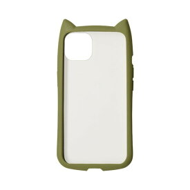 ラスタバナナ iPhone 13 mini（5.4インチ）用 猫耳ハイブリッドケース GLASS カーキ 6337IP154HB