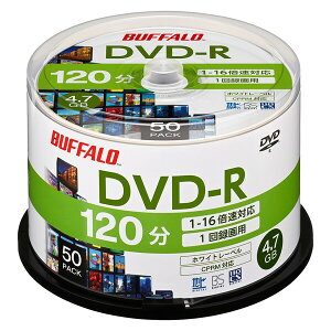 �o�b�t�@���[ 16�{���Ή�DVD-R 50���p�b�N4.7GB �z���C�g�v�����^�u�� RO-DR47V-050PWJ BUFFALO