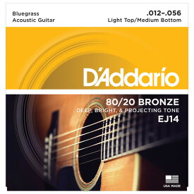 EJ14 ダダリオ アコースティックギター弦（Bluegrass：Light Top/Medium Bottom .012-.056） D'Addario　80/20 BRONZE