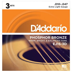 __I AR[XeBbNM^[@3ZbgiExtra Light .010-.047j EJ15-3D D'Addario@Multi-PacksPhosphor Bronze Wound