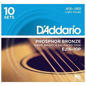 EJ16-10P __I AR[XeBbNM^[@10ZbgiLight .012-.053j D'Addario@Multi-PacksPhosphor Bronze Wound