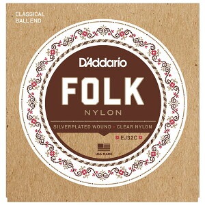 __I NVbNM^[iSilver Plated Wrap Nylon Core Clear Nylon Trebles ball endj EJ32C D'Addario@FOLK NYLON