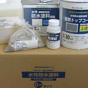 アトムハウスペイント 水性防水塗料セット(コンクリート下地用) 8 セット(中塗:ホワイト/トップ:グレー) AH-9050972 アトムペイント