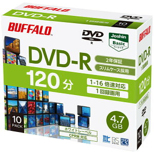 �o�b�t�@���[ 16�{���Ή�DVD-R 10���p�b�N4.7GB �z���C�g�v�����^�u�� RO-DR47V-010CWJ BUFFALO