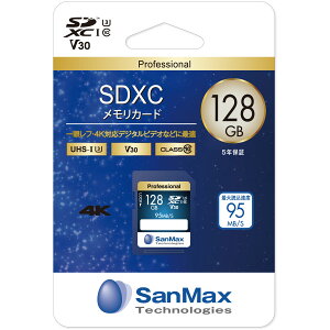 SanMaxbT}bNX SDXCJ[h 128GB Class10 UHS-I V30 SSP128AV