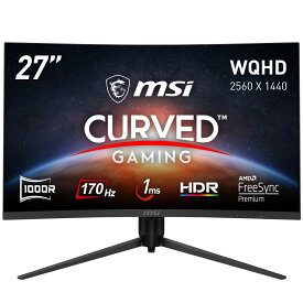 MSI 27型 湾曲 ゲーミング液晶ディスプレイ（170Hz/1ms（MPRT）/WQHD/VA/ノングレア/曲面1000R/FreeSync Premium /HDR/HDMI 2.0/DisplayPort） G271CQP-E2