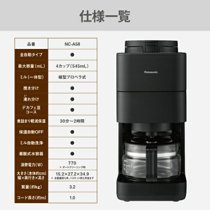 楽天市場】NC-A58-K パナソニック コーヒーメーカー ブラック 