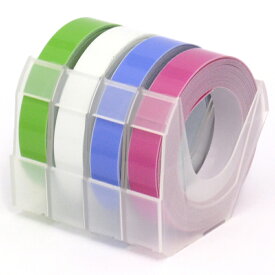 ダイモ用パステルカラー・テープ(汎用) 9mm×3m グリーン・クリアー・ブルー・ピンク