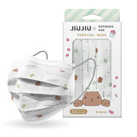 【ポイントUP＆クーポン配信中】【JIUJIU】 不織布 マスク カピバラさん コラボ 5枚入り プリーツ型 サージカル デザイナー カラー 耳が痛くならない 花粉症 ウイルス 対策 マスクコーデ マスク女子 かわいい おしゃれ 医療用 お買い得 キャラクター 子供 台湾 ジュジュ