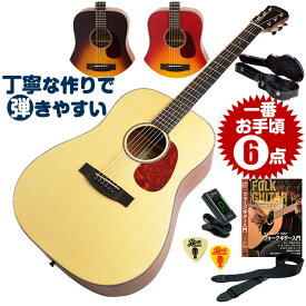 アコースティックギター 初心者セット アコギ (ハードケース付属 6点) アリア Aria-111 (大きなボディ フォーク ギター 初心者 入門 セット)