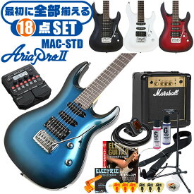 エレキギター 初心者セット アリアプロ2 MAC-STD AriaPro2 (18点 マーシャルアンプ ズーム マルチエフェクター) ギター 入門 セット