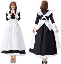 即納 メイド服 ロング コスプレ衣装 クラシカル ロイヤルメイド レディース 大人用 イギリス風 フリル クラシカル 4点セット 制服 喫茶店 変装 エプロン ゴスロリ ロング ワンピース 洋風 コスチュームロングワンピース カチューシャ コスチューム ハロウィン レディース