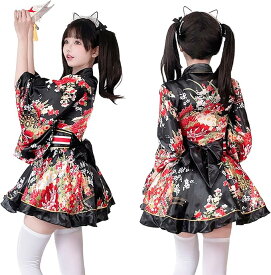 【即納】浴衣ドレス ロリータ 浴衣 大人 ワンピース レディース 花 海 セクシー コスプレ 衣装 和装 サテン 花柄 長袖 かわいい ハロウィン クリスマス 文化祭 セクシー 着物ドレス 花魁 ショート丈 コスチューム 浴衣 ナイトドレス ミニドレス 花魁 コスプレ 2点セット