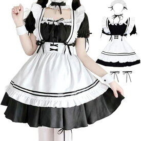 メイド服 コスプレ ハロウィン 大人用 仮装 レディース メイド ワンピース エプロン カチューシャ付き 8点セット 衣装 パーティー クリスマス 仮装 学園祭 イベント コスチューム