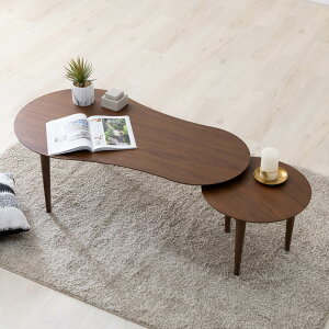 ローテーブル 北欧 伸長式 センターテーブル 木製 かわいい 丸 幅 110 cm 高さ 43 cm 木 ビーンズ型 変形テーブル 可動 動く サブテーブル ウォールナット オーク 家具 可愛い リビン