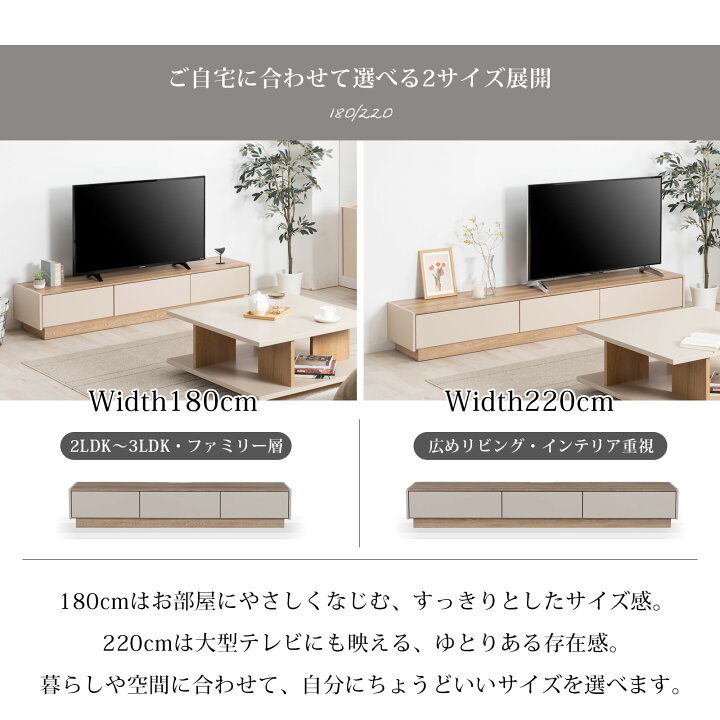 楽天市場】テレビボード 幅180 幅220 完成品 テレビ台 ローボード 大型 