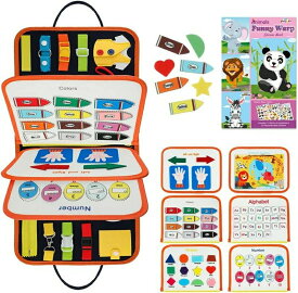 【送料無料】【子供へのギフト】モンテッソーリ バッグ おもちゃ ビジーブック 幼児忙しいボード 動物 かわいいシール 93pcs ステッカー セット付き 男の子 女の子 指先の知育 布のおもちゃ 布絵本 紐通し 紐結び ボタン練習 服の着り方 生活習慣育成 指
