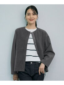 【洗える】ボアコンビ アウター 自由区 L ジユウク ジャケット・アウター ノーカラージャケット ブラック【送料無料】[Rakuten Fashion]