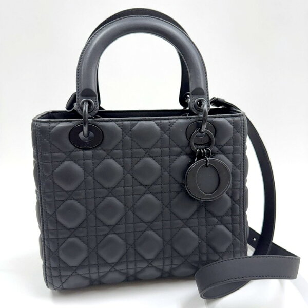 【中古】Dior ディオール ウルトラマット・レディディオール・カナージュ・ミディアムバッグ カーフレザー ブラック M0565SLOI