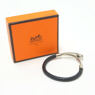 【中古】HERMES エルメス ジャンボブレス ブレスレット レザー ブラック×シルバー金具