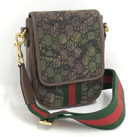 【ポイント5倍 4/27 09:59まで】【中古】GUCCI ショルダーバッグ シェリーライン GGキャンバス カモフラージュ ブラウン 723142