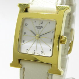 【中古】HERMES Hウォッチ レディース 腕時計 クオーツ SS GP レザー ホワイト文字盤 HH1.201