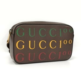 【ポイント5倍 4/27 09:59まで】【中古】GUCCI ボディバッグ ベルトバッグ 100周年記念 レザー ブラウン 602695