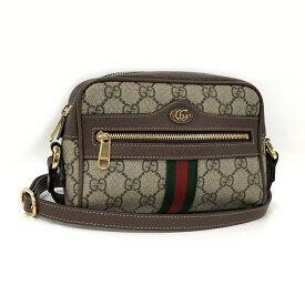 【中古】GUCCI オフィディア ショルダーバッグ シェリーライン GGスプリーム レザー PVC グレー ブラウン 517350