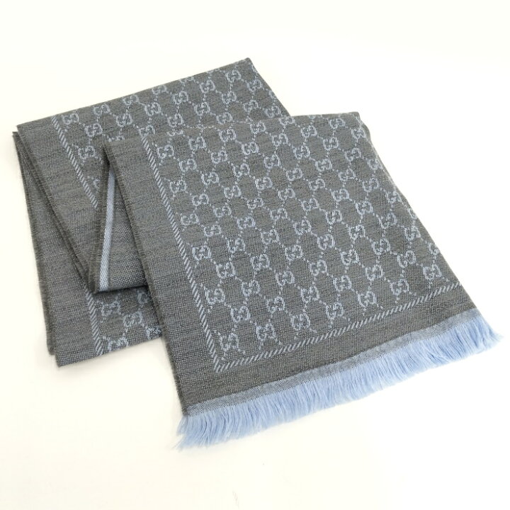 楽天市場】【中古】GUCCI ストール GG柄 ウール グレー ライトブルー  