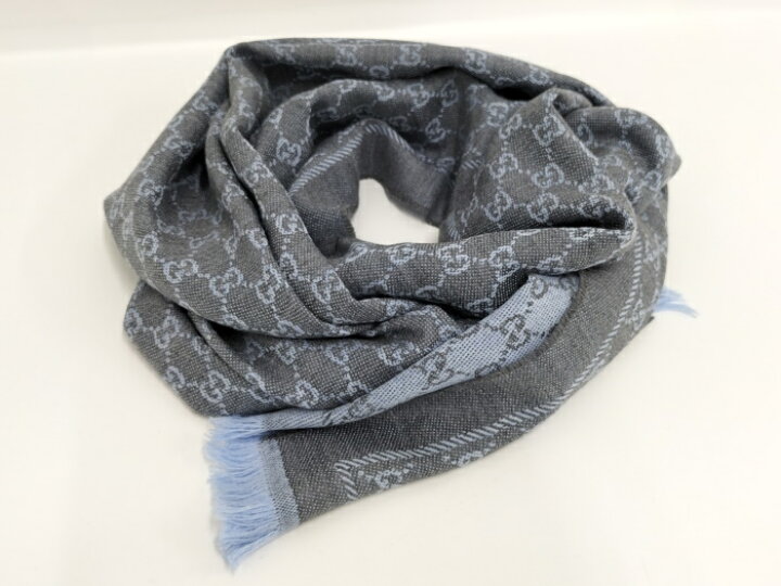 楽天市場】【中古】GUCCI ストール GG柄 ウール グレー ライトブルー  