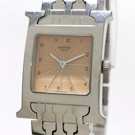 【中古】HERMES レディース 腕時計 Hウォッチ クオーツ SS オレンジ文字盤 HH1.210