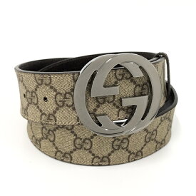 【中古】GUCCI ベルト インターロッキングG GGスプリーム ブラウン系 114984