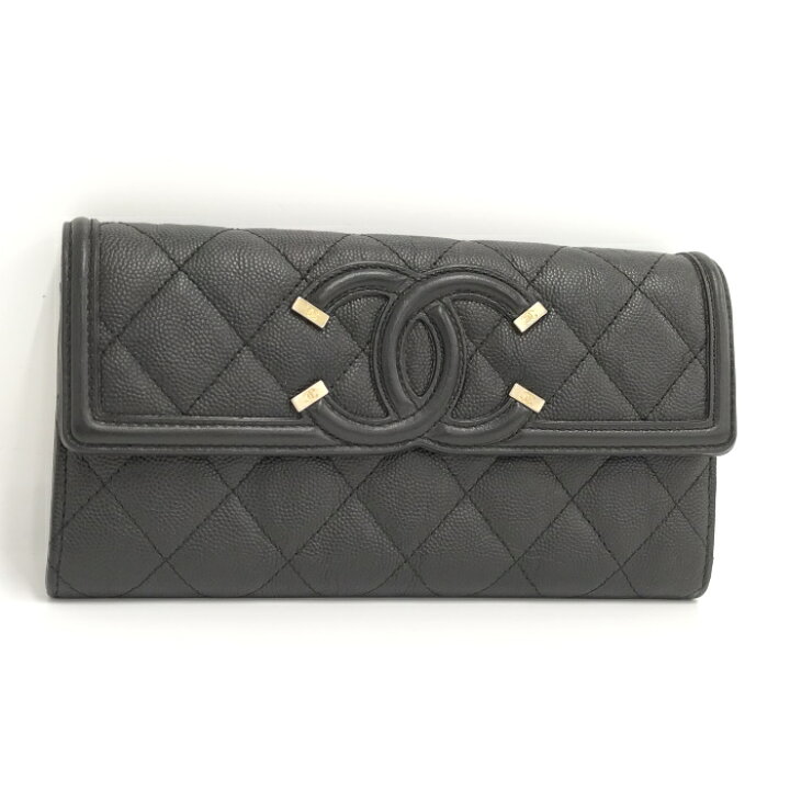 楽天市場】【中古】CHANEL 二つ折り 長財布 キャビアスキン ココマーク 