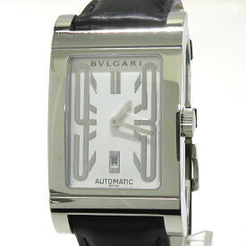 【中古】BVLGARI レッタンロゴ メンズ 腕時計 クオーツ SS ホワイト文字盤 RT45S