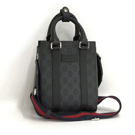 【中古】GUCCI 2WAY ショルダーバッグ ミニ トートバッグ GGスプリーム レザー 濃いグレー 696010