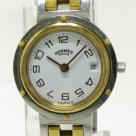 【中古】HERMES レディース 腕時計 クリッパー コンビ クオーツ SS GP ホワイト文字盤