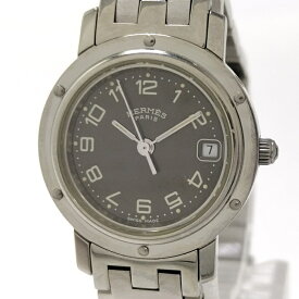 【中古】HERMES クリッパー レディース 腕時計 クオーツ SS ブラック文字盤 CL4.210