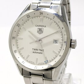 【中古】TAG HEUER カレラ ツインタイム デイト メンズ 腕時計 GMT 自動巻き SS ホワイト文字盤 WV2116-0